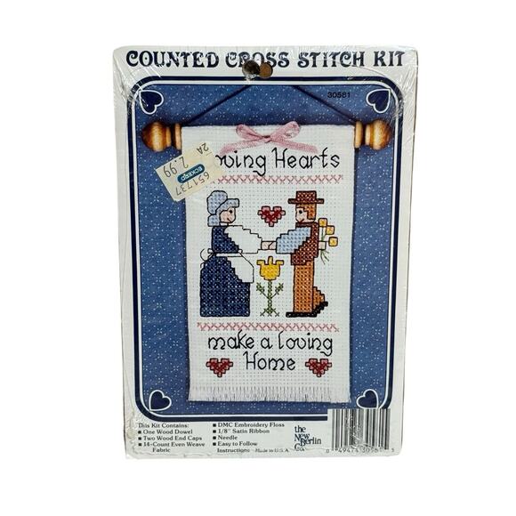 VINTAGE Berlin 5" Cross Stitch Kit LOVING HEARTS MAKE A LOVING HOME NEW - Picture 1 of 4